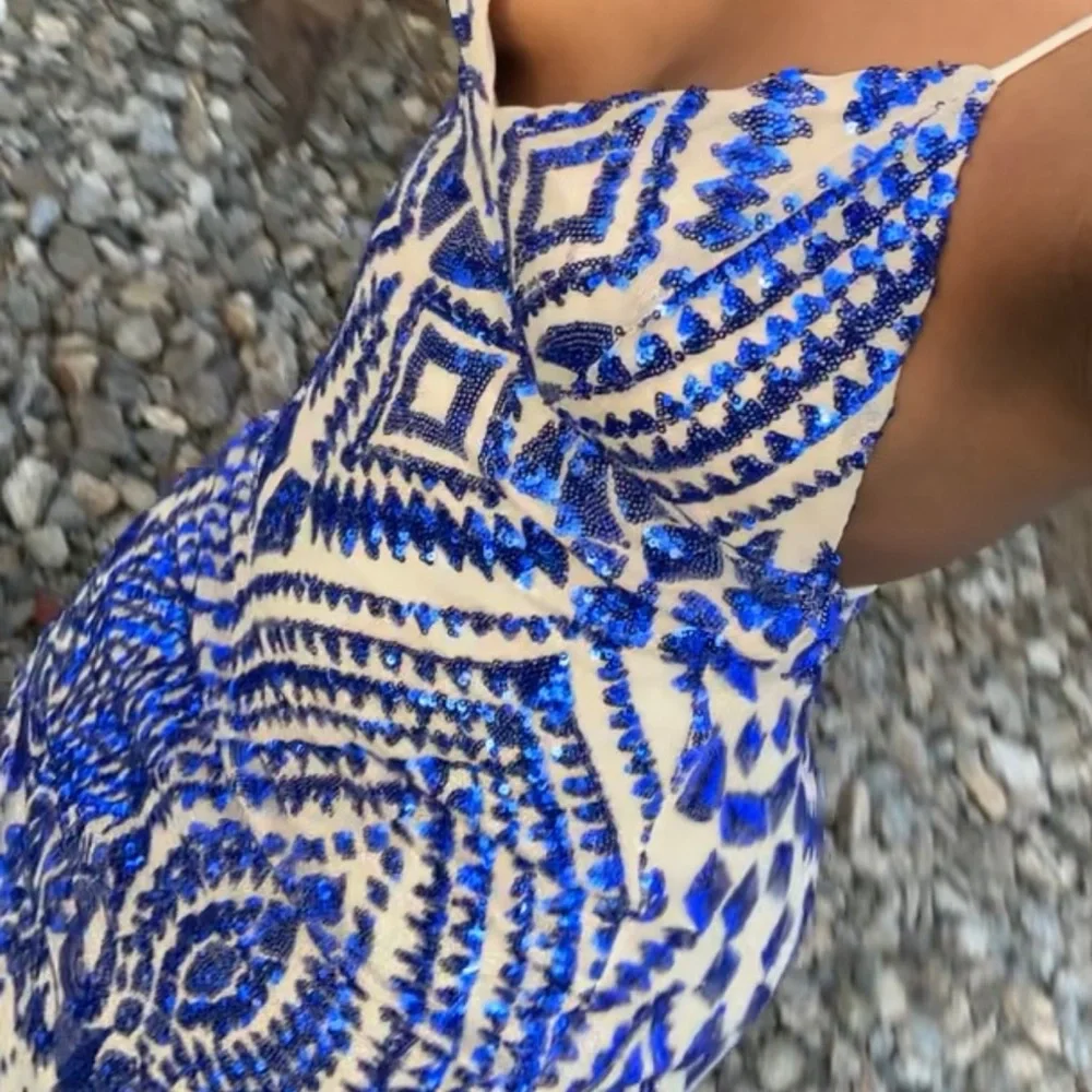 Blue Sequin Short Dress - Picture 1 of 4